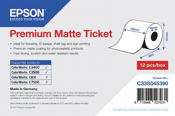 Фото Бумага Epson Premium Matte Ticket Roll (рулон 102 мм x 50 м)