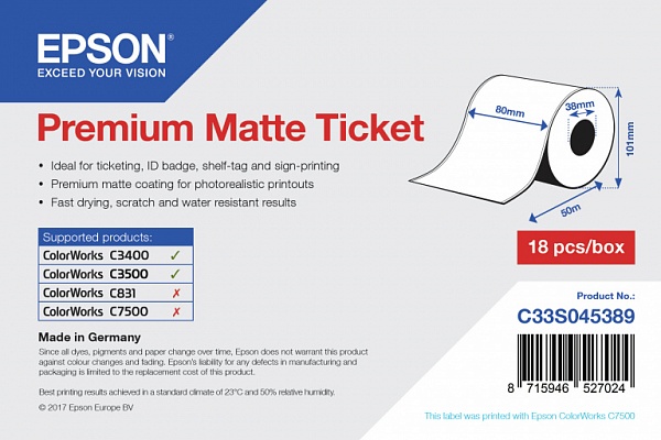Фото Бумага Epson Premium Matte Ticket Roll (рулон 80 мм x 50 м)