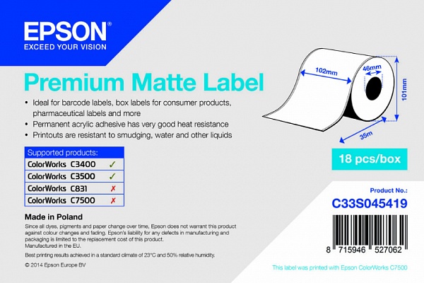 Фото Бумага Epson Premium Matte Label Cont.R (рулон 102 мм x 35 м)