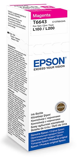Фото Пурпурный контейнер Epson T6643 для EPSON L100 / L110 / L120 / L1300 / L200 / L210 / L300 / L350 / L355 / L550 / L555