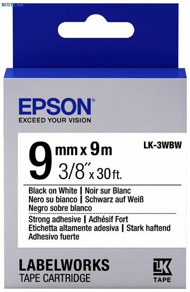 Фото Лента LK-3WBW повышенной адгезии 9 мм / 9 м, Бел. / Черн. для Epson LW-300 / LW-400 / LW-400VP